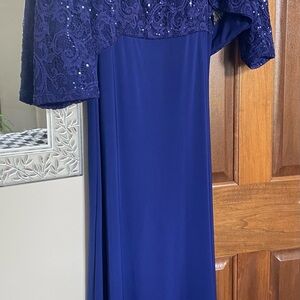 Elegant Blue Lace Overlay Dress